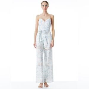 Alice and Olivia Embroidered Eyelet Wide Leg Jumpsuit 12 New Retails $550
